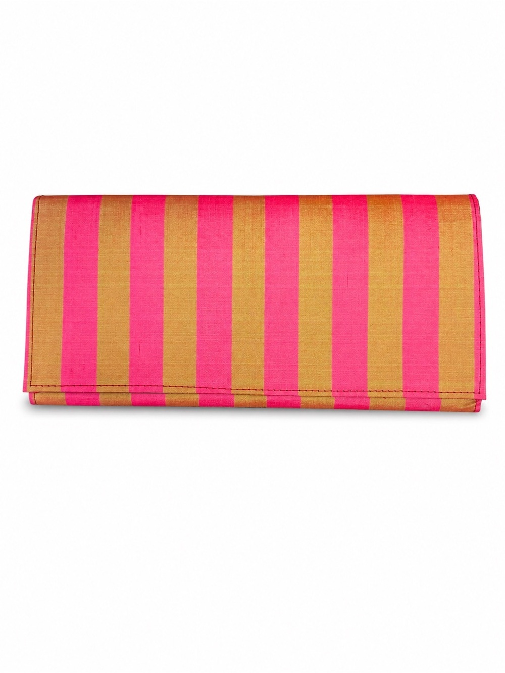 100% Silk Pink & Gold Striped Foldover Clutch Wallet